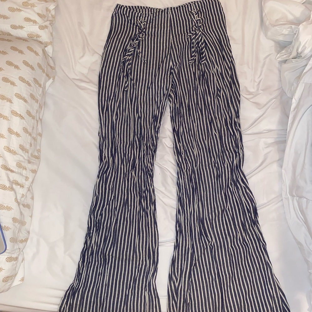 Blue and white striped float pants